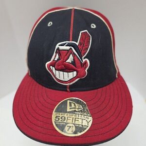 VTG Cleveland Indians Chief‎ Wahoo New Era 59FIFTY Hat 7 1/8 USA Made Wool MLB